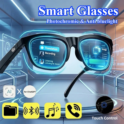 Óculos Inteligentes Fotochromáticos Anti Luz Azul Bluetooth V5.3 Fones de Ouvido para Chamadas HIFI Homens Mulheres Óculos de Sol UV400 Esportes Pesca Trabalho
