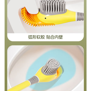 Conjunto de Limpeza Doméstica com Escova de Banheiro de Silicone em Forma de Pato de Desenho Animado com Base para Limpeza de Vaso Sanitário