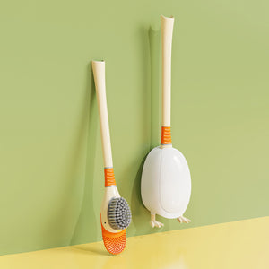 Conjunto de Limpeza Doméstica com Escova de Banheiro de Silicone em Forma de Pato de Desenho Animado com Base para Limpeza de Vaso Sanitário