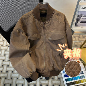 cleanfit Jaqueta de Veludo Cotelê de Perfil Curto para Homens, Roupas de Inverno Espessas de Beisebol, Jaqueta Antiga com Almofadado