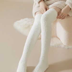 Meias de Veludo Coral Acima do Joelho Meias Femininas de Cano Longo Outono e Inverno Quentes Forradas de Pelúcia Espessas Yuezi Meias para Dormir em Casa