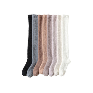 Meias de Veludo Coral Acima do Joelho Meias Femininas de Cano Longo Outono e Inverno Quentes Forradas de Pelúcia Espessas Yuezi Meias para Dormir em Casa