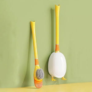 Conjunto de Limpeza Doméstica com Escova de Banheiro de Silicone em Forma de Pato de Desenho Animado com Base para Limpeza de Vaso Sanitário