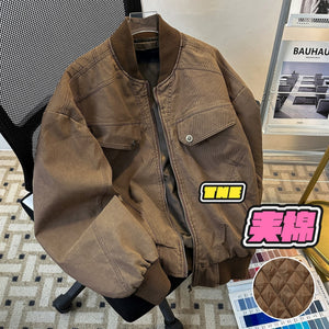 cleanfit Jaqueta de Veludo Cotelê de Perfil Curto para Homens, Roupas de Inverno Espessas de Beisebol, Jaqueta Antiga com Almofadado