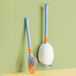 Conjunto de Limpeza Doméstica com Escova de Banheiro de Silicone em Forma de Pato de Desenho Animado com Base para Limpeza de Vaso Sanitário