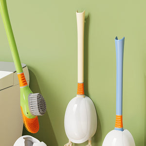 Conjunto de Limpeza Doméstica com Escova de Banheiro de Silicone em Forma de Pato de Desenho Animado com Base para Limpeza de Vaso Sanitário