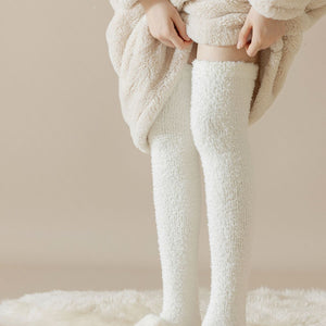 Meias de Veludo Coral Acima do Joelho Meias Femininas de Cano Longo Outono e Inverno Quentes Forradas de Pelúcia Espessas Yuezi Meias para Dormir em Casa
