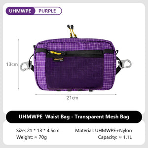 HIKEMAN Dyneema Fiber Waist Pack 1.1L Impermeável UltraLeve Multi Bolso para Ciclismo Corrida Caminhada Camping Esportes ao Ar Livre