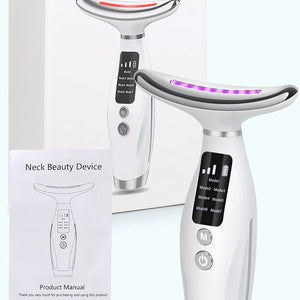 Massageador Facial e de Pescoço de 7 Cores EMS com Microcorrente para Rosto, Pescoço e Ombros, Dispositivo de Beleza com Vibração para Cuidados Avançados com Rosto, Pescoço e Ombros
