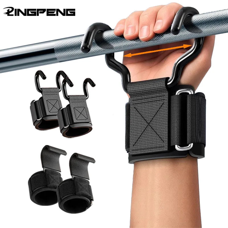 Ganchos de Levantamento de Peso com Envolvimentos para Pulso, Alça de Barra de Mão, Faixa de Pulso para Academia, Ganchos de Fitness, Faixa de Peso para Pull-Ups, Luvas de Levantamento de Potência