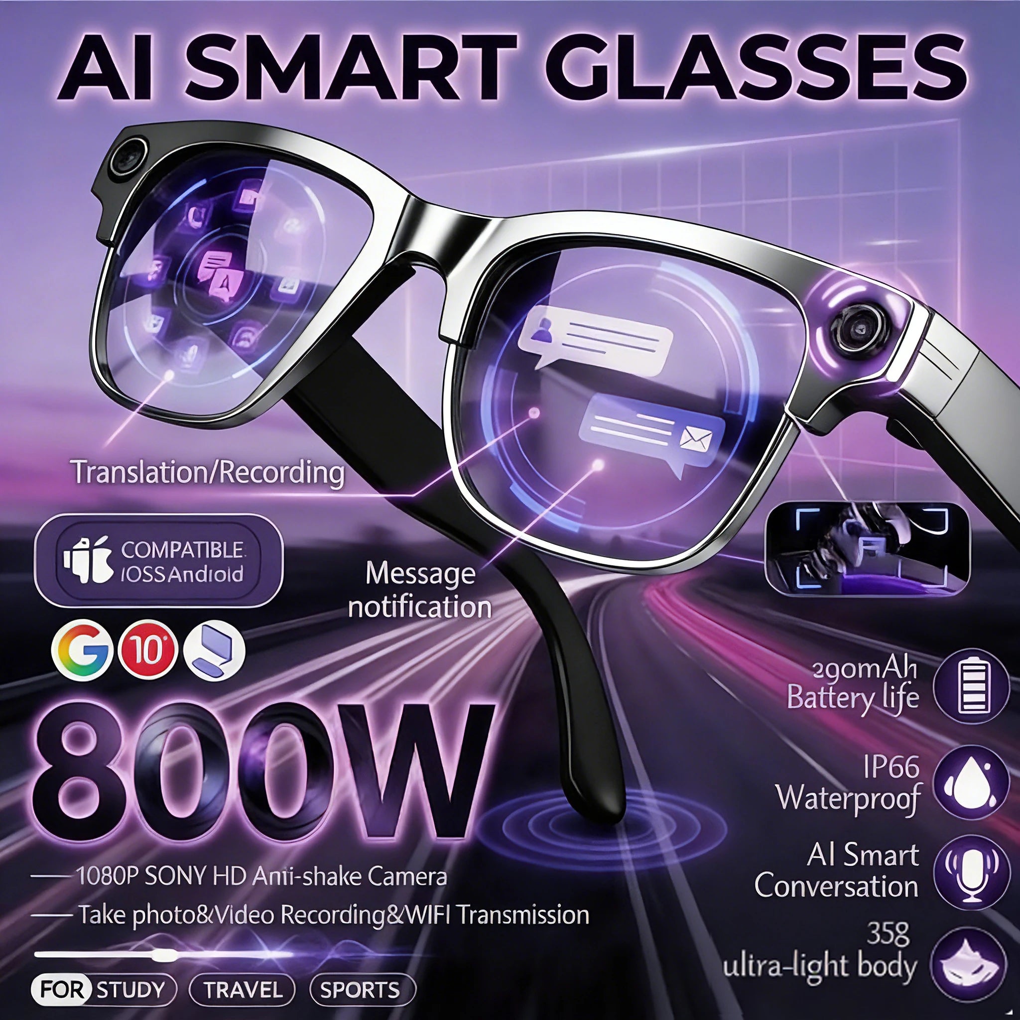 2026 New Upgrade Smart Glasses AI  Camera Photo Recognition Bluetooth Call Translation Video Recording Voice Sunglasses for Men
