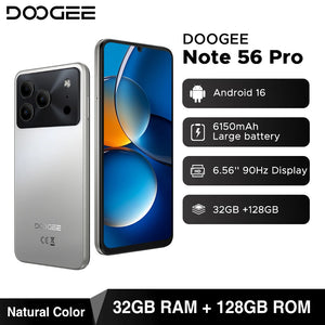 Global Version DOOGEE Note56 Pro Smart phone Android 16 6150mAh Battery 6.56'' 90Hz Screen 32GB 128GB Cell Phone NFC