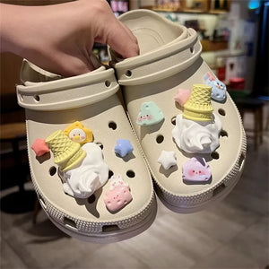 2024 Charms de Sorvete Engraçados para Decoração de Sapatos Clog, Acessório Destacável para Clog DIY, Decoração Criativa para Calçados de Verão