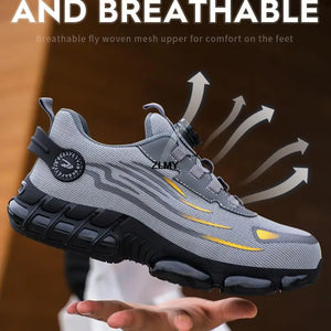 Sapatos de Segurança com Botão Rotativo para Homens, Tênis com Biqueira de Aço, Botas de Trabalho à Prova de Perfuração, Botas de Segurança com Almofada de Ar, Sapatos de Trabalho Esportivos, Botas Antichoque