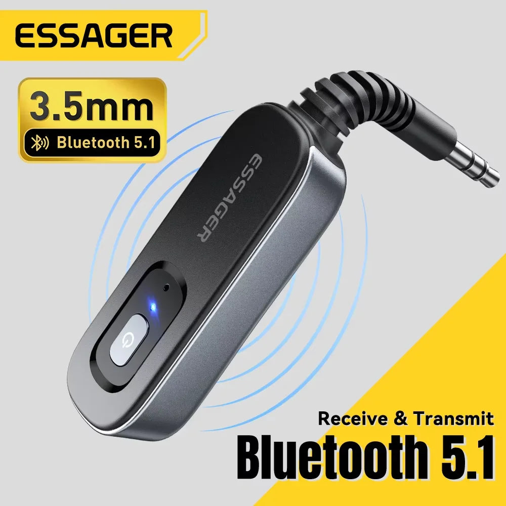 Receptor Transmissor de Áudio Bluetooth 5.1 Essager 3.5MM 3.5 AUX Com Microfone Adaptador Sem Fio de Música Estéreo Para PC TV Alto-falantes de Carro