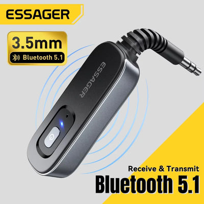 Receptor Transmissor de Áudio Bluetooth 5.1 Essager 3.5MM 3.5 AUX Com Microfone Adaptador Sem Fio de Música Estéreo Para PC TV Alto-falantes de Carro