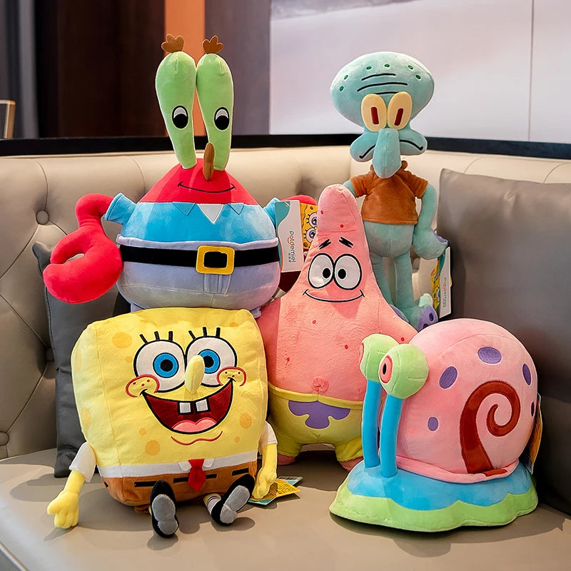 Boneco de Pelúcia Anime Spongebob Peluches Boneco Squarepants Patrick Star Squidward Eugene Krabs Gary Kawaii Brinquedo de Pelúcia de Desenho Animado