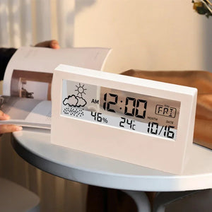 Estação Meteorológica de Casa com Relógio Eletrônico, Medidor de Temperatura e Umidade, Alarme, Termômetro LED, Termo-Higrômetro Multifuncional