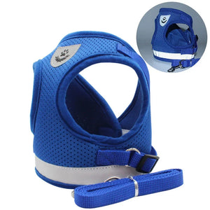 Conjunto de Coleira e Guia para Gato Ajustável Refletiva à Prova de Fuga Colete de Malha para Animais de Estimação Coleira para Filhote de Cachorro Pequeno Gato Suprimentos para Animais de Estimação