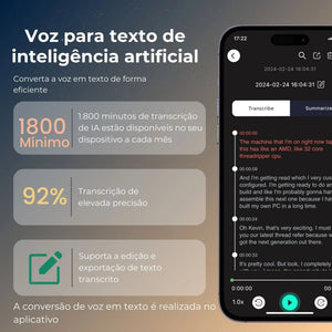 Gravador de Voz AI transcrição, Tradução, Resumo, Mapeamento Mental, Ativação por Voz 64GB Dictafone de Alumínio [Versão AI]