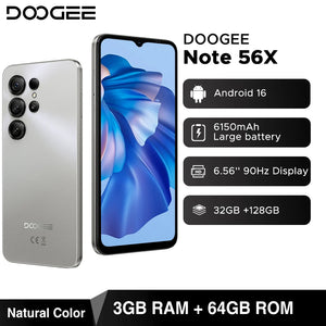 Telefone Móvel DOOGEE Note56 X Corpo Slim de 8,45mm Tela de 6,56" 90Hz Android 16 Bateria de 6150mAh Reconhecimento de Cena com IA Smartphone