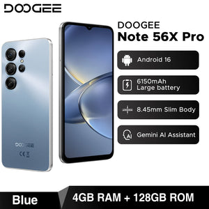Telefone Móvel DOOGEE Note56 X PRO 5G Corpo Slim de 8,45mm Bateria de 6150mAh Assistente de IA Gemini Widevine L1 Android 16 Smartphone NFC