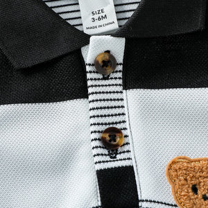 Conjunto de Verão para Crianças: Camiseta Curta Listrada com Estampa de Urso de Pelúcia e Calças Curtas para Meninos, Conjunto Casual Esportivo de Duas Peças