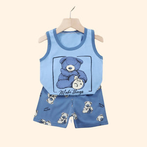 Conjunto de Roupas para Crianças 2PCS Coleção de Verão Camisetas de Algodão Calças Curtas Sem Mangas para Meninos e Meninas Roupas para Bebês
