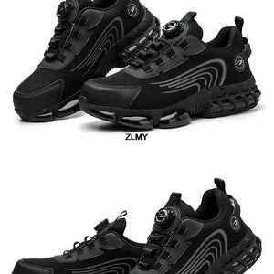 Sapatos de Segurança com Botão Rotativo para Homens, Tênis com Biqueira de Aço, Botas de Trabalho à Prova de Perfuração, Botas de Segurança com Almofada de Ar, Sapatos de Trabalho Esportivos, Botas Antichoque