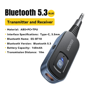 Essager 2-em-1 Receptor Transmissor de Áudio Bluetooth Sem Fio Bluetooth 5.1 Adaptador de Áudio AUX 3,5mm Estéreo para Fones de Ouvido TV Carro