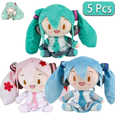 Desenho animado 20cm Boneca de pelúcia Hatsune Miku Brinquedo Anime sakura Miku snow Miku Personagem Kawaii Posição sentada Fufu Presente de Natal para crianças