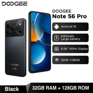 Global Version DOOGEE Note56 Pro Smart phone Android 16 6150mAh Battery 6.56'' 90Hz Screen 32GB 128GB Cell Phone NFC
