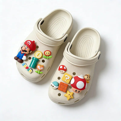 Novo Conjunto de Charms para Sapatos Mario 3D Acessórios de Jogo para Sapatos Decorações para Tamancos Charms para Sandálias Presente Perfeito para Fãs de Jogos