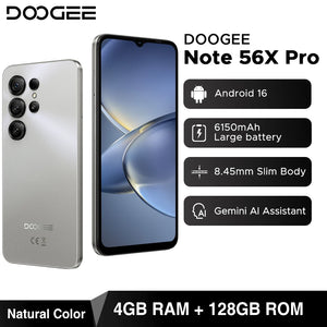 Telefone Móvel DOOGEE Note56 X PRO 5G Corpo Slim de 8,45mm Bateria de 6150mAh Assistente de IA Gemini Widevine L1 Android 16 Smartphone NFC