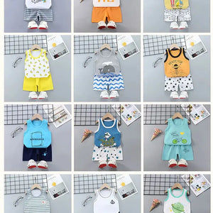 Conjunto de Roupas para Crianças 2PCS Coleção de Verão Camisetas de Algodão Calças Curtas Sem Mangas para Meninos e Meninas Roupas para Bebês