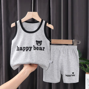 Conjunto de Roupas para Crianças 2PCS Coleção de Verão Camisetas de Algodão Calças Curtas Sem Mangas para Meninos e Meninas Roupas para Bebês