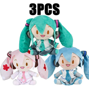 Desenho animado 20cm Boneca de pelúcia Hatsune Miku Brinquedo Anime sakura Miku snow Miku Personagem Kawaii Posição sentada Fufu Presente de Natal para crianças
