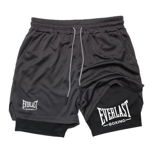Bermudas de compressão masculinas, calças esportivas estampadas EVERLAST, de duas camadas, de secagem rápida, para basquete, musculação, fitness RL0365