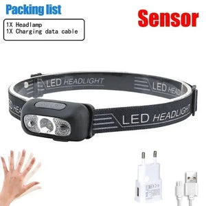 Lanterna de Cabeça de Luz Forte Mini LED Pesca Noturna Lanterna Poderosa Lanterna de Cabeça para Camping ao Ar Livre à Prova d'Água Portátil com Sensor LED