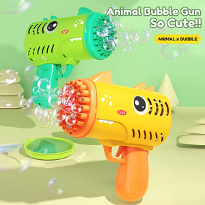 Brinquedo de bolhas portátil para crianças com 35 buracos, dinossauro de desenho animado, máquina de bolhas elétrica Gatling sem bateria e água de bolhas