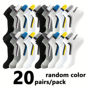 30 Pares de Meias Masculinas Meia de Malha Respirável Curta Casual Meias de Esporte com Bloco de Cores Meias Esportivas Absorvem Suor Tornozelo