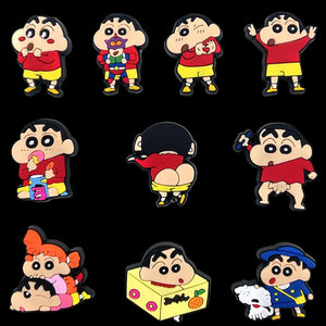 10/21Pcs Miniso Kawaii Anime Crayon Shin-Chan Fivelas para Sapatos Acessórios para Tamancos Charms de Sapatos de Desenhos Animados para Festa Presentes de Natal
