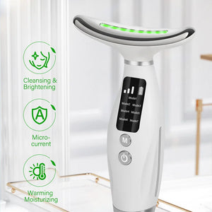 Massageador Facial e de Pescoço de 7 Cores EMS com Microcorrente para Rosto, Pescoço e Ombros, Dispositivo de Beleza com Vibração para Cuidados Avançados com Rosto, Pescoço e Ombros