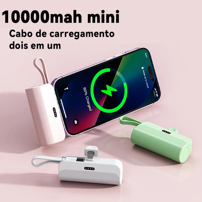 Mini Power Bank de 10000mAh com Carregamento Sem Fio Rápido e Cabo Embutido para o Dia a Dia e Trabalho no Escritório