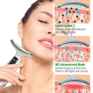 Massageador Facial e de Pescoço de 7 Cores EMS com Microcorrente para Rosto, Pescoço e Ombros, Dispositivo de Beleza com Vibração para Cuidados Avançados com Rosto, Pescoço e Ombros
