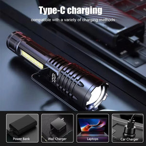 Lanterna Super Brilhante de 100000LM Lanterna Tática LED Recarregável de Longo Alcance para Camping ao Ar Livre, à Prova d'Água, Pesca