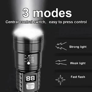 Lanterna Super Brilhante de 100000LM Lanterna Tática LED Recarregável de Longo Alcance para Camping ao Ar Livre, à Prova d'Água, Pesca