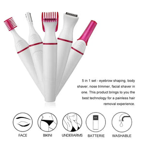 Conjunto 5 em 1 Epilador para Mulheres, Aparador de Sobrancelhas Feminino, Depilador de Senhora, Máquina de Depilação, Depilador Facial, Ferramenta Depilatória para Biquíni