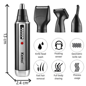 Kemei 4 em 1 aparador para homens Aparador elétrico de nariz e orelha Aparador recarregável para cabelo, barba, nariz e orelha Kit de cuidados pessoais