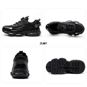 Sapatos de Segurança com Botão Rotativo para Homens, Tênis com Biqueira de Aço, Botas de Trabalho à Prova de Perfuração, Botas de Segurança com Almofada de Ar, Sapatos de Trabalho Esportivos, Botas Antichoque